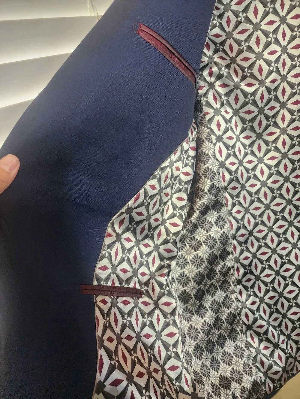 Ted Baker Navy Blue Textured Sport Coat Jacket Size 44L Floral Lining
